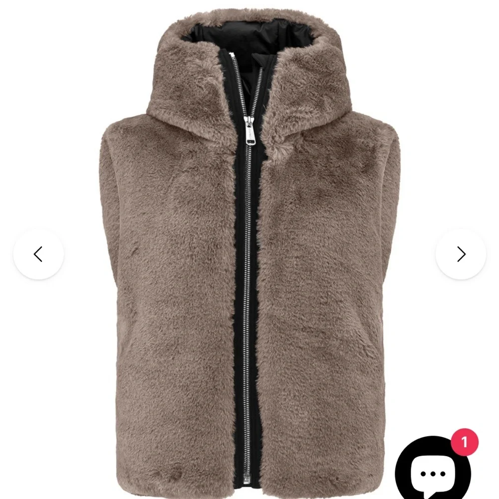 Lindsey Vonn Head Cozy Faux Fur Hooded Vest - Taupe - Picture 1 of 6